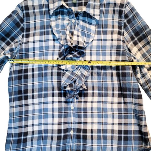 RALPH LAUREN Ruffle Front Plaid Button Up Flannel Shirt Womens L Derby Modest - Picture 9 of 11